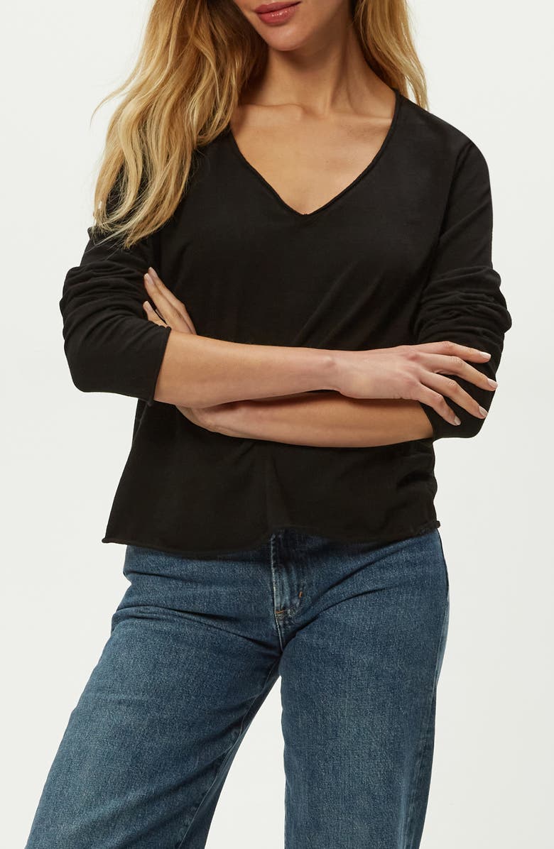 Michael Stars Kailee Long Sleeve V-Neck Cotton T-Shirt, Alternate, color, Black