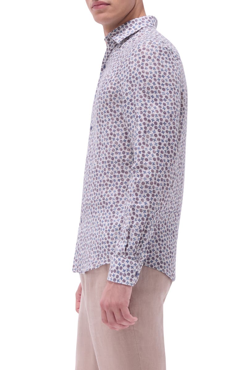 Bugatchi Julian Shaped Fit Linen Button-Up Shirt, Alternate, color, Sand