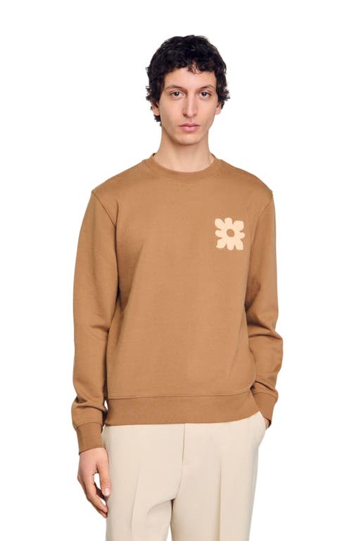 Sandro Cotton Flower Patch Sweater In Nut