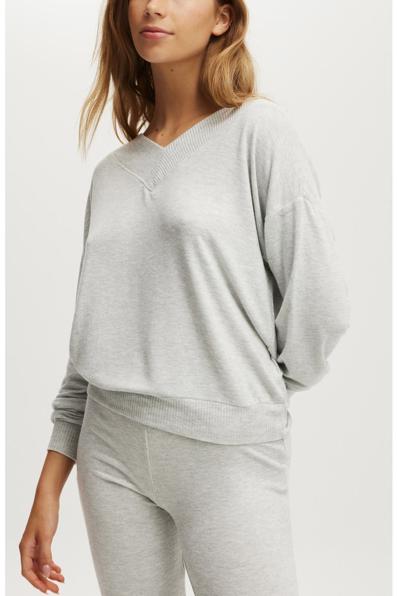 Super Soft Deep V Sweater, Main, color, Grey Marle