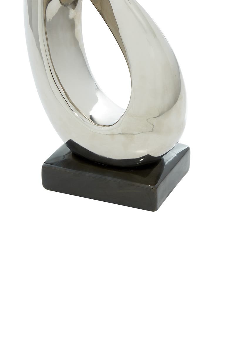 Silvertone Porcelain Abstract Sculpture with Black Base, Alternate, color, SILVER