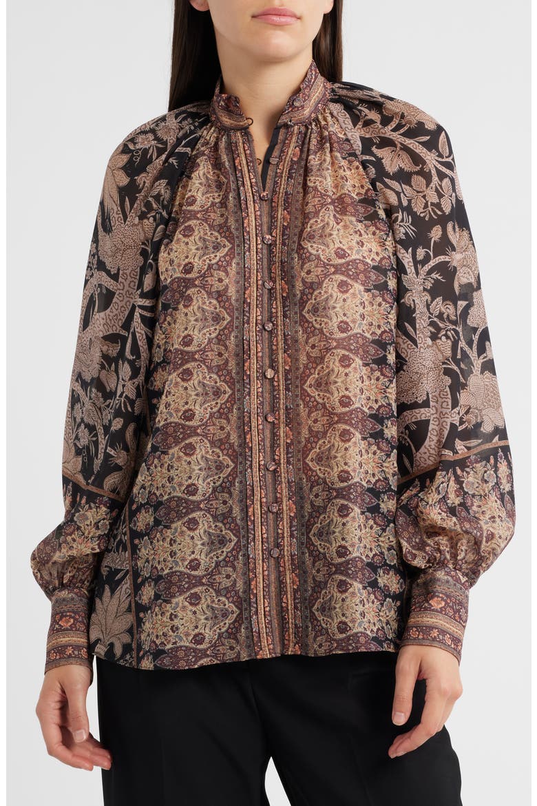 Solace Print Button-Up Shirt, Alternate, color, BLACK/ BROWN MULTI