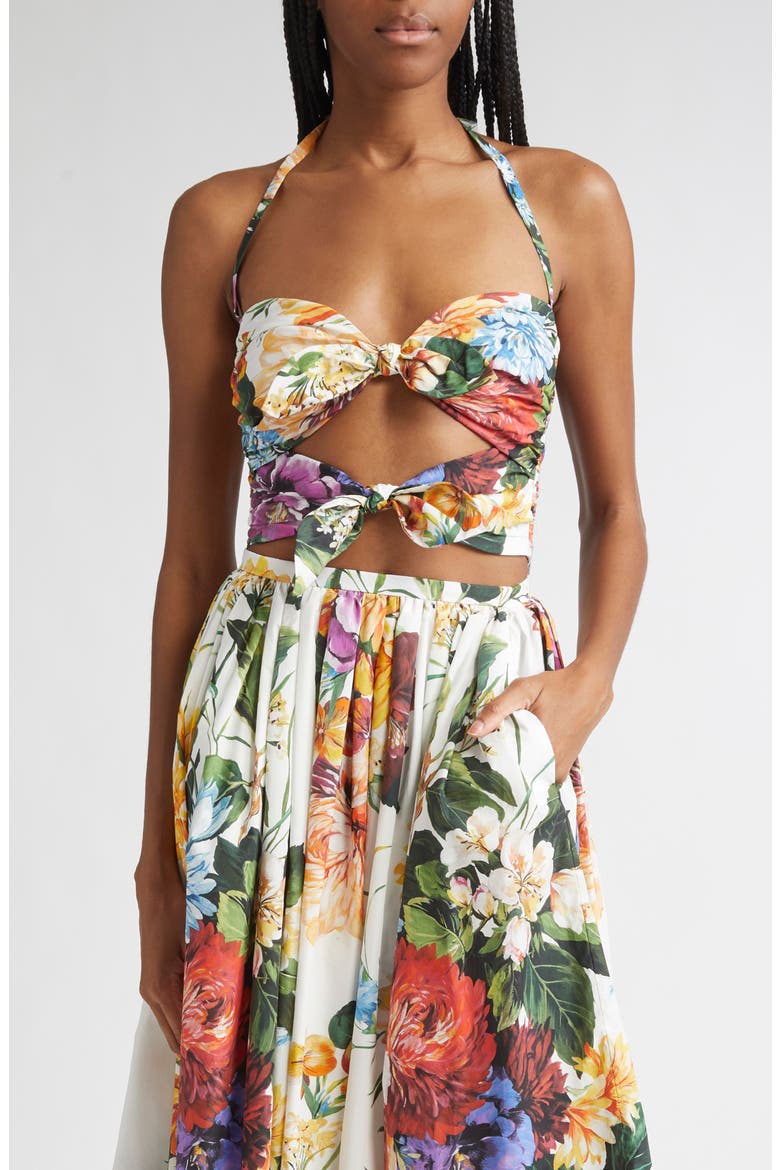 Floral Bow Cutout Halter Top, Main, color, HA5PC B.FIORI CRET. F.BCO