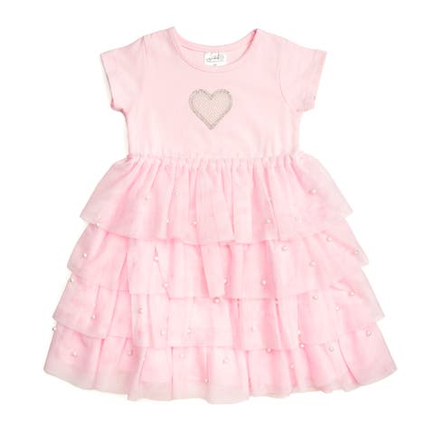 Pearl Heart Tiered Short Sleeve Tutu Dress (Baby, Toddler 
Little Kid)