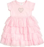 Sweet Wink Pearl Heart Tiered Short Sleeve Tutu Dress