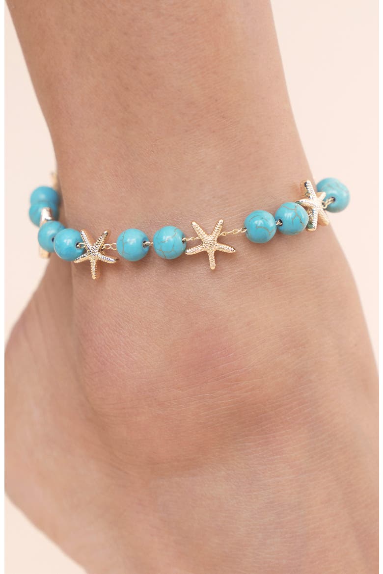 Starfish & Turquoise Anklet, Alternate, color, TURQUOISE