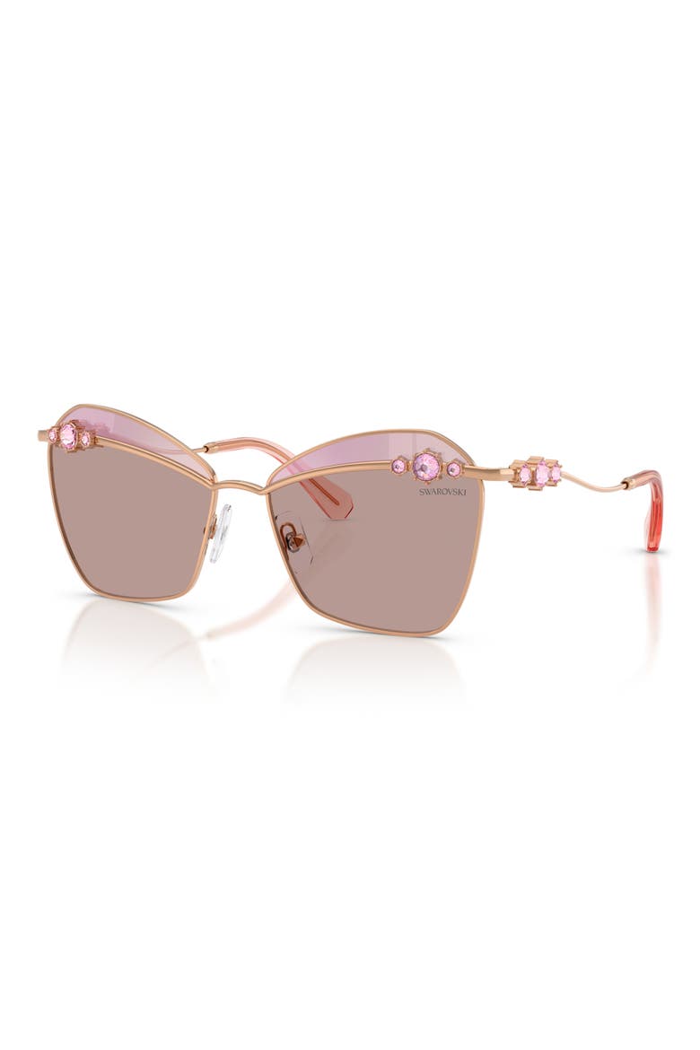 57mm Butterfly Sunglasses, Alternate, color, ROSE GOLD / PURPLE BROWN