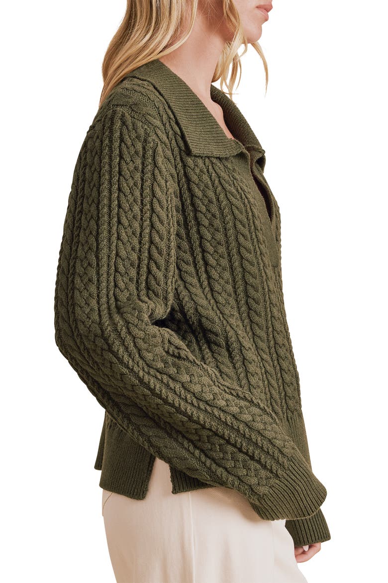 Jenson Johnny Collar Cable Knit Sweater, Alternate, color, PINE GREEN
