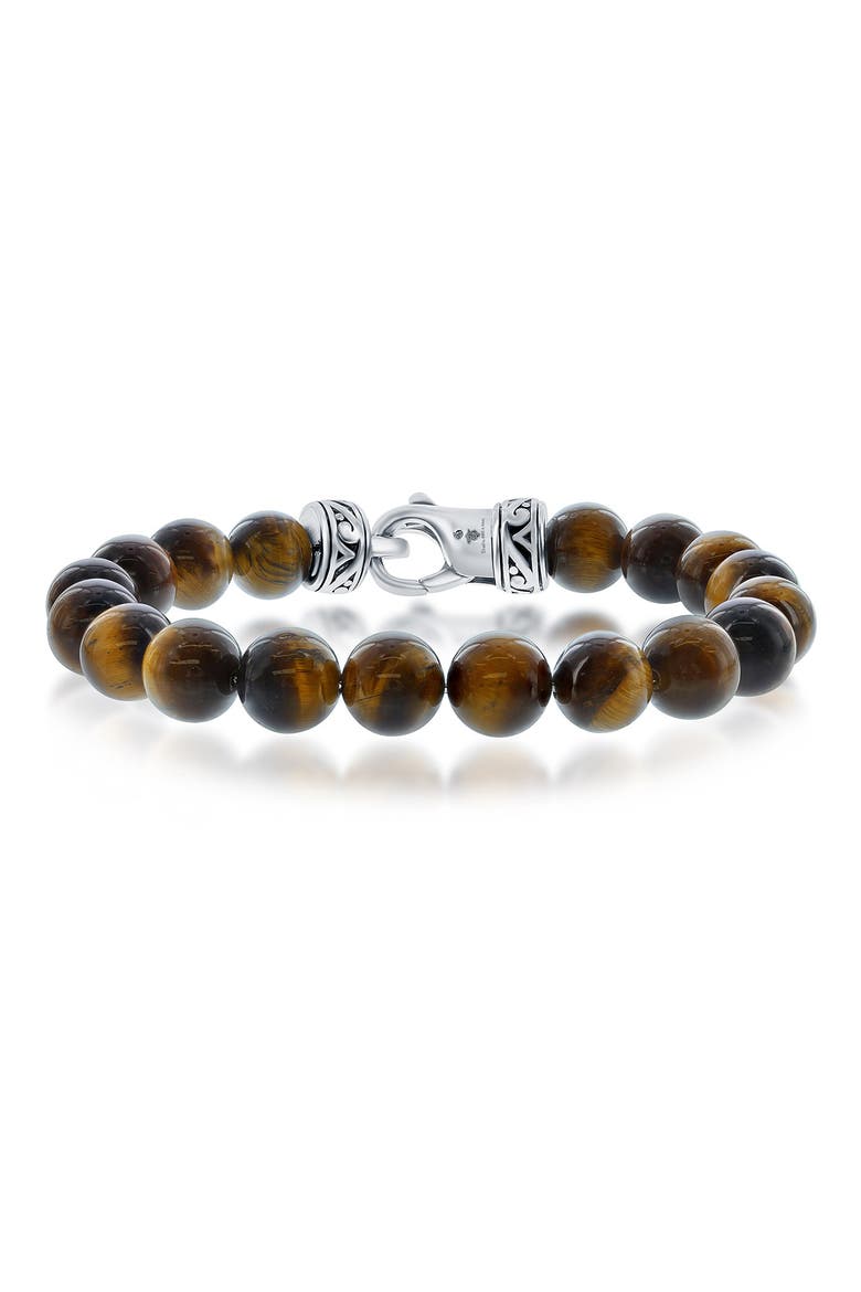 Stainless Steel Tiger's Eye Beaded Bracelet, Main, color, BROWN