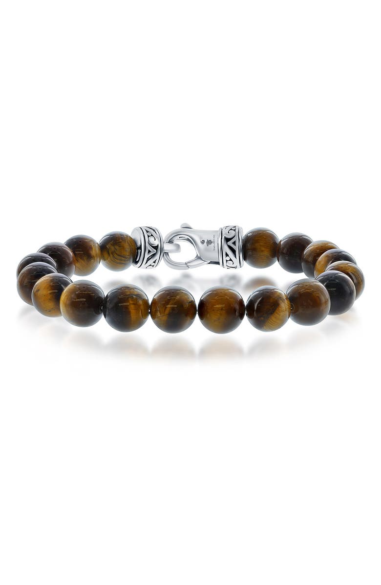 BLACKJACK Stainless Steel Tiger's Eye Beaded Bracelet, Main, color, Brown