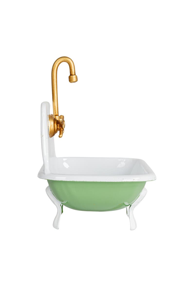 Vintage-Inspired Metal Sink Soap Dish with Faucet Design, Green, White and Gold, Alternate, color, White