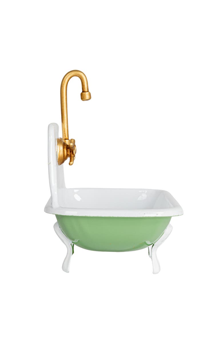 Storied Home Vintage-Inspired Metal Sink Soap Dish with Faucet Design, Green, White and Gold, Alternate, color, White