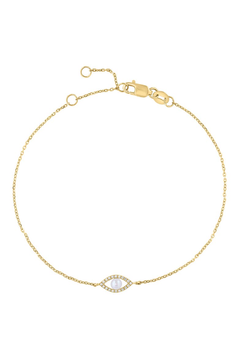 Freshwater Pearl & Diamond Evil Eye Bracelet, Main, color, WHITE