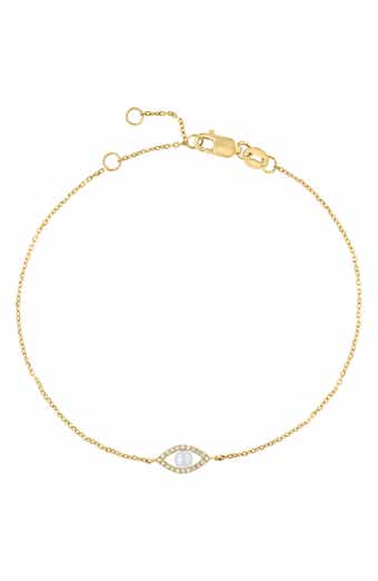 Freshwater Pearl & Diamond Evil Eye Bracelet
