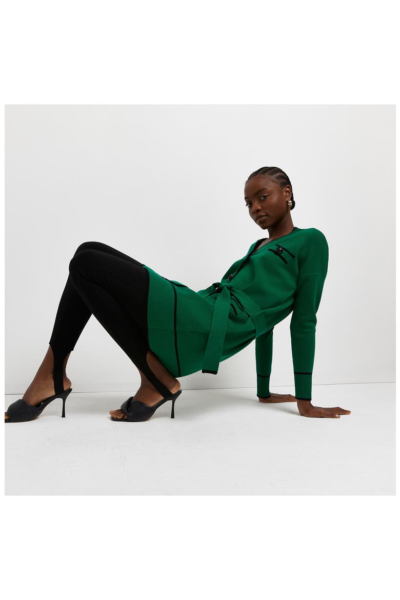 Tipped Belted Cardigan, Alternate, color, GREEN