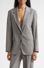 Golden Goose Crystal Embellished Prince of Wales Check Oversize Virgin Wool Blazer