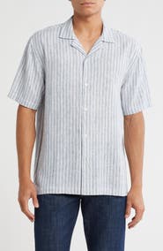 TRUTH Stripe Linen Blend Camp Shirt