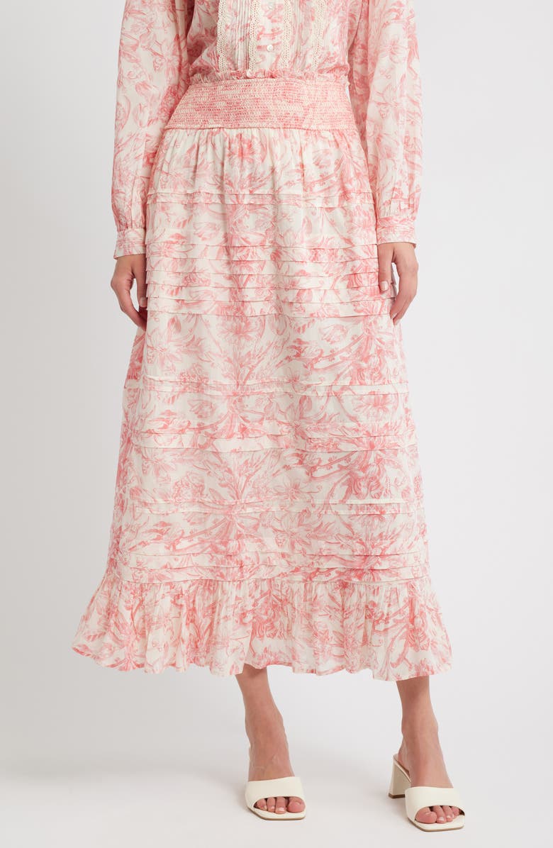 LOVE THE LABEL Joni Floral Cotton Blend Midi Skirt, Main, color,