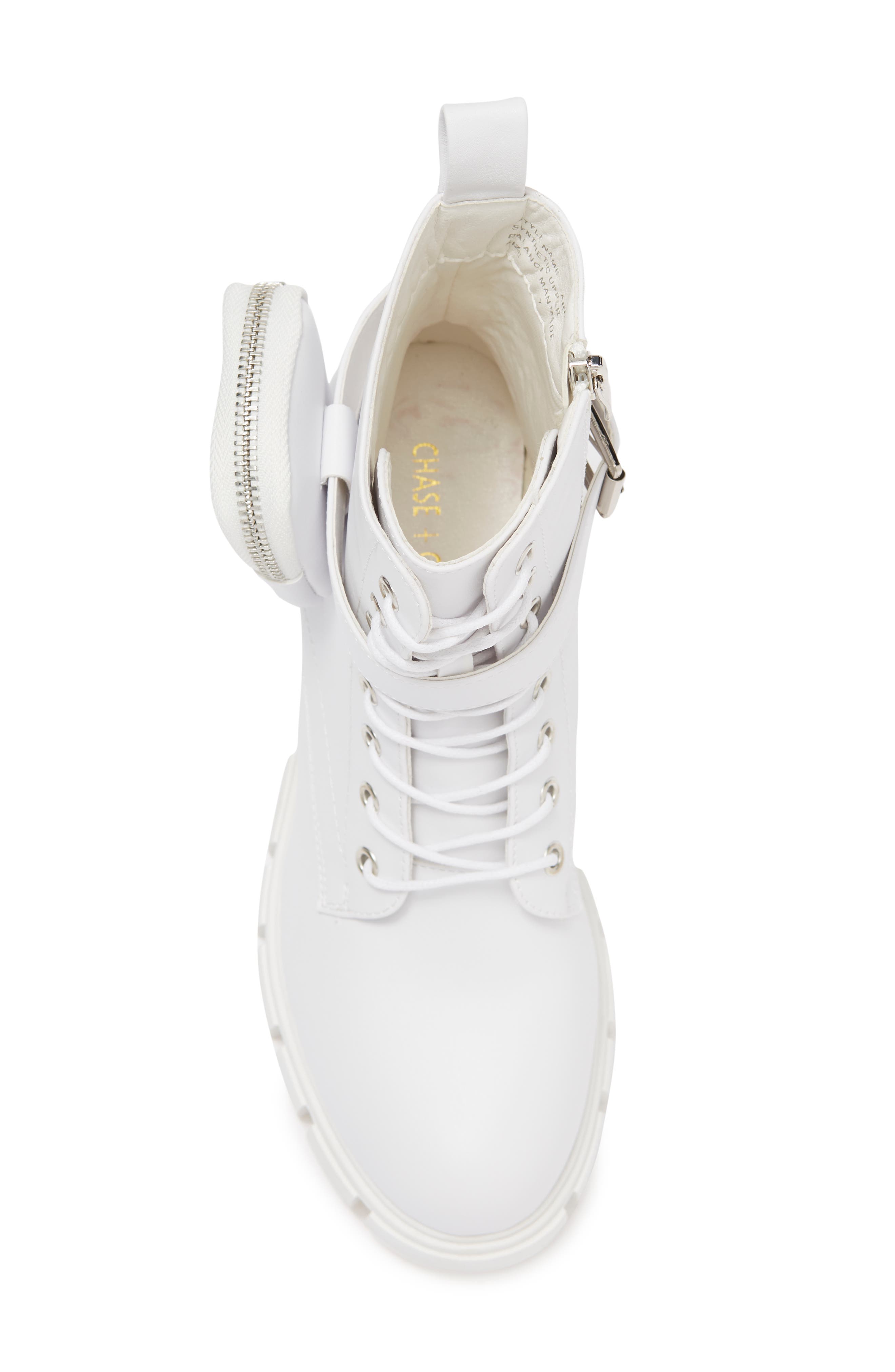 CHASE AND CHLOE ́ Side Pocket Combat Boot, Alternate, color, White Pu