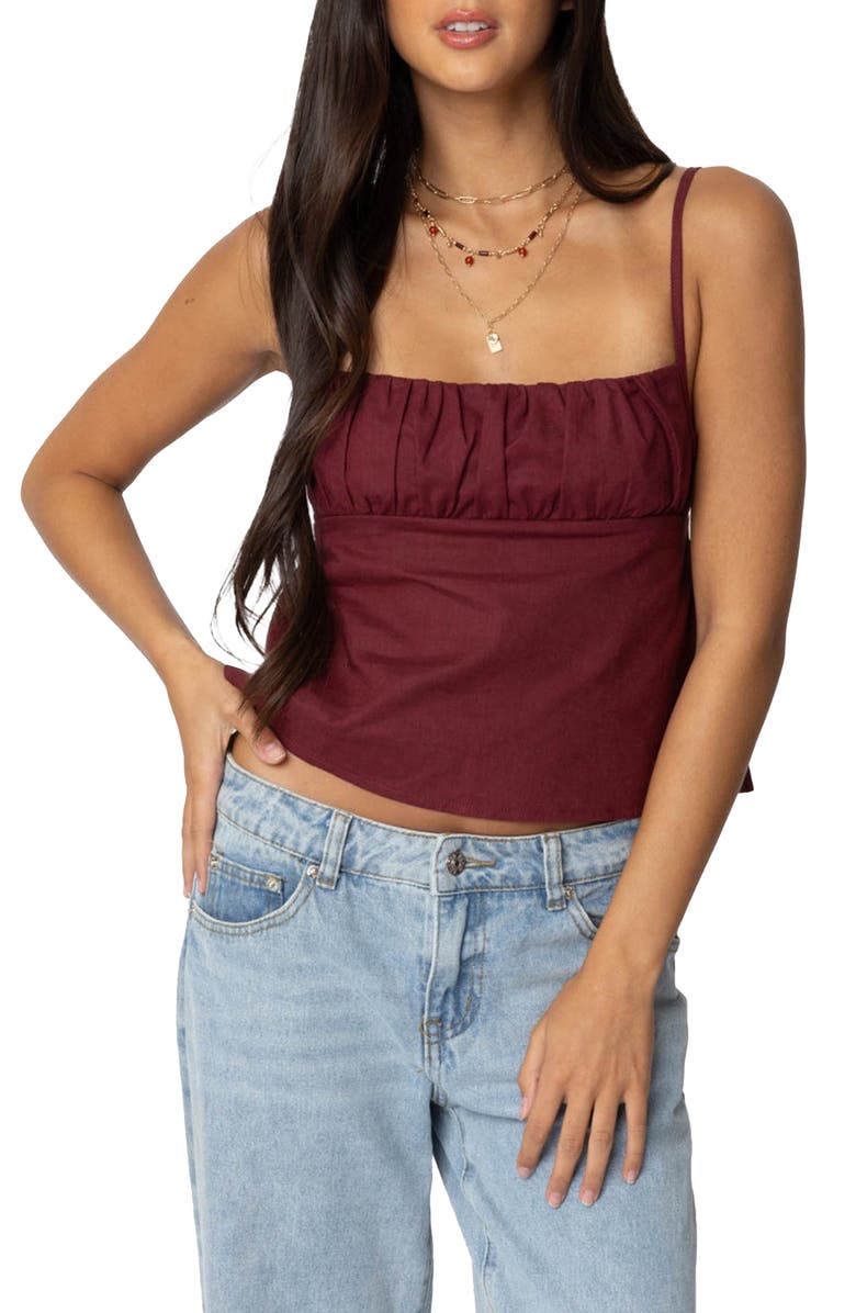 EDIKTED Open Back Cotton Top, Main, color, Burgundy