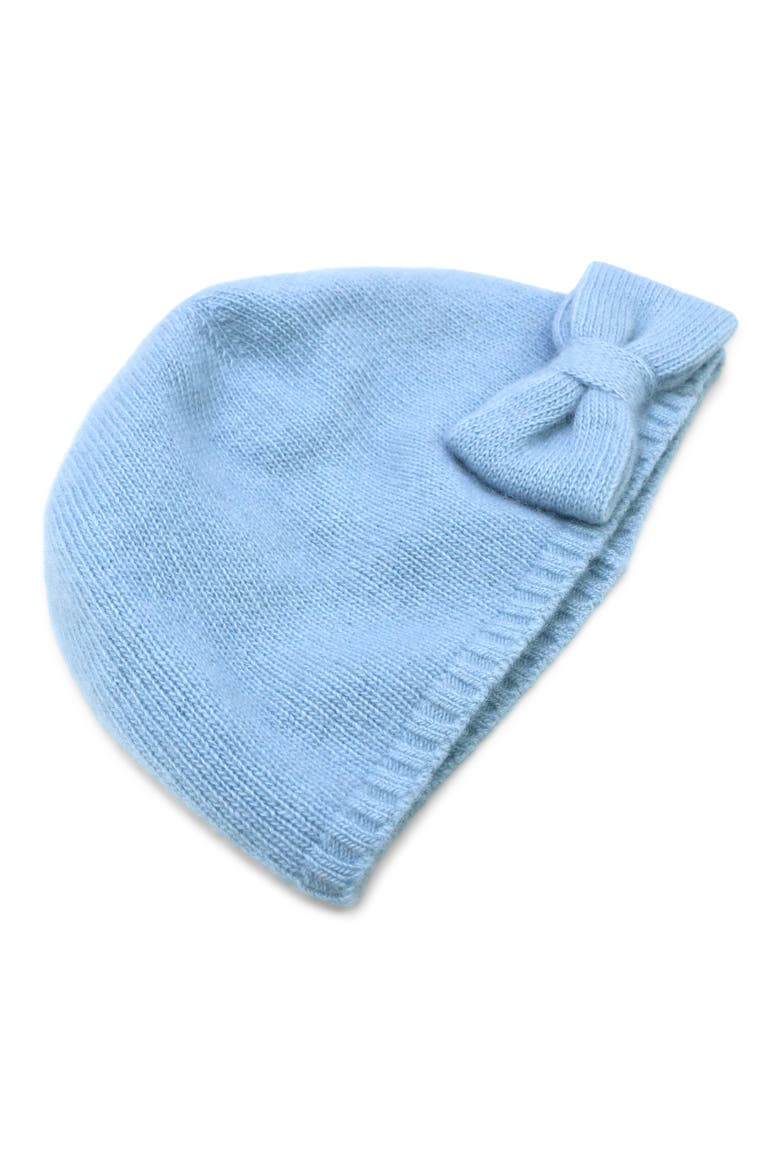 Cashmere Beanie with Bow, Alternate, color, DEW BLUE