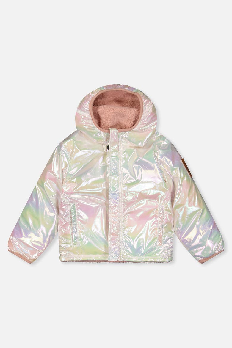 Reversible Mid-Season Fleece Flower Sleeve Hooded Jacket, Alternate, color, Pale Pink