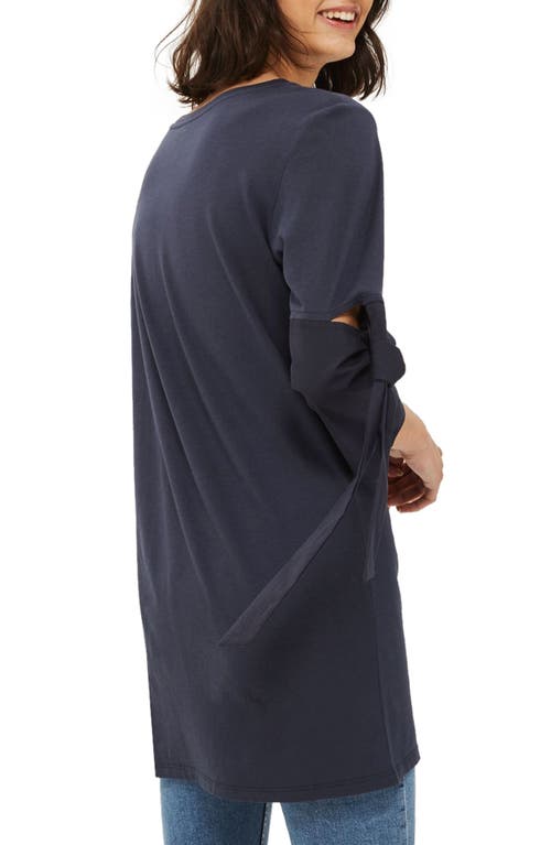 Topshop Tie Trumpet Sleeve Tunic In Blue