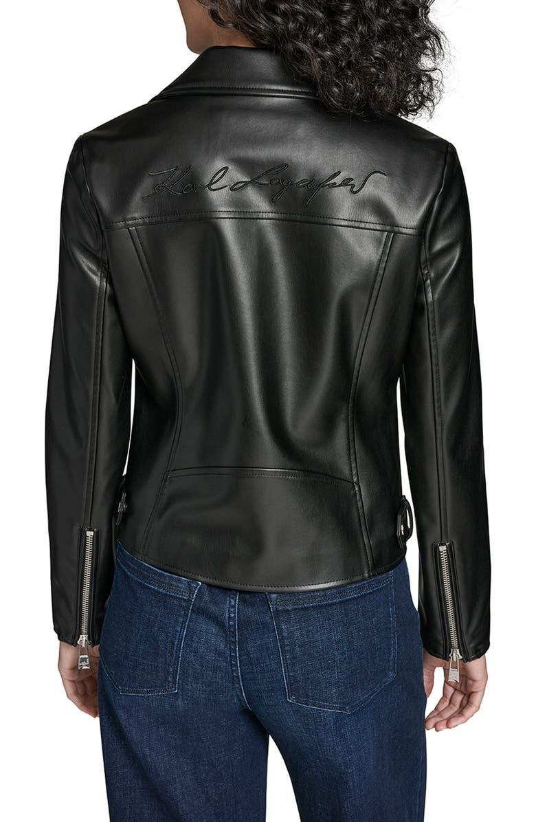 KARL LAGERFELD Moto Jacket With Charm Studs, Alternate, color, Black
