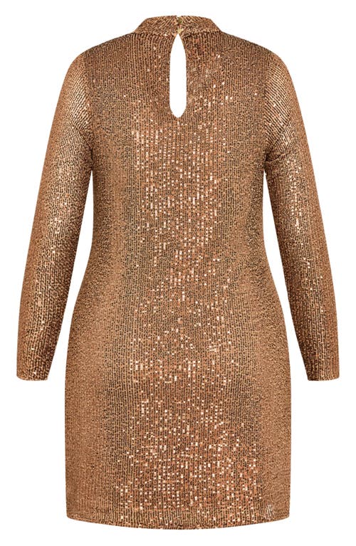 City Chic Lumina Sequin Long Sleeve Body-con Dress In Brown