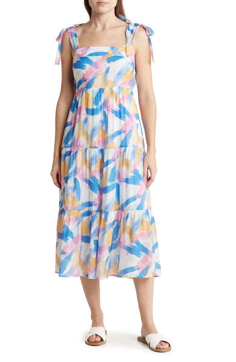 Blu Pepper Tie Strap Tiered Midi Dress, Main, color,