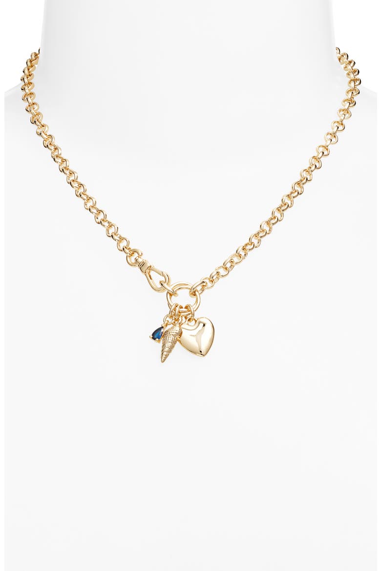 Round Link Chain Charm Necklace, Alternate, color, BLUE- GOLD