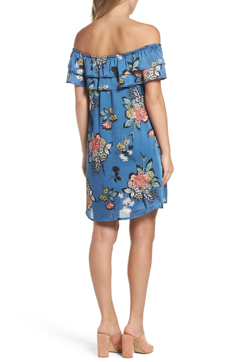Off the Shoulder Ruffle Dress, Alternate, color, CHARCOAL FLOWER BLUE