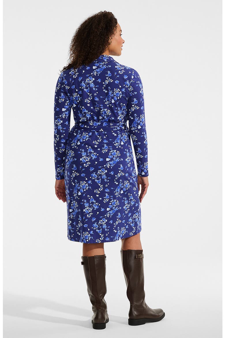 Plus Size Cotton Modal Collared Wrap Dress, Alternate, color, Deep Sea Navy Poetic Floral