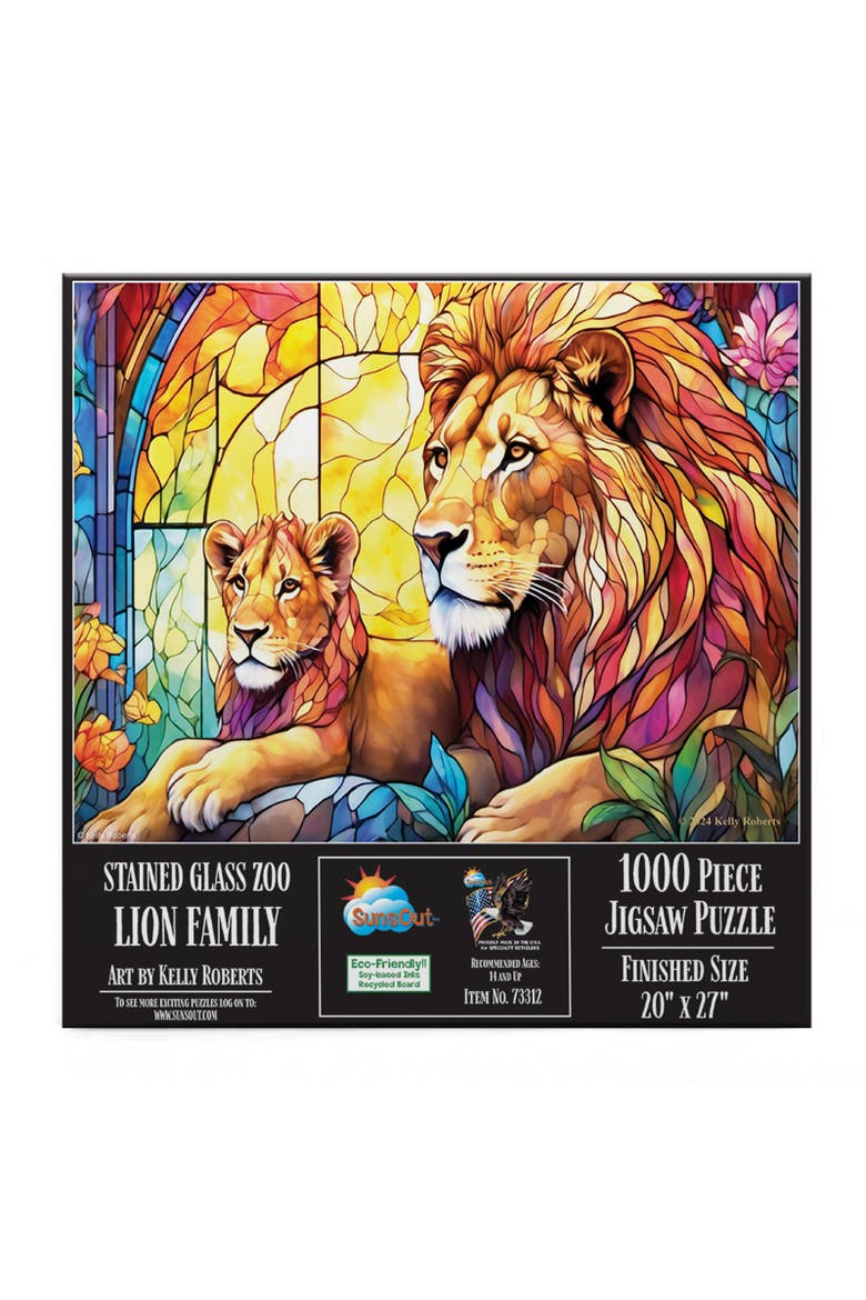 Stained Glass Zoo Lion Family 1000 piece Jigsaw Puzzle for Adults, Alternate, color, Multicolor
