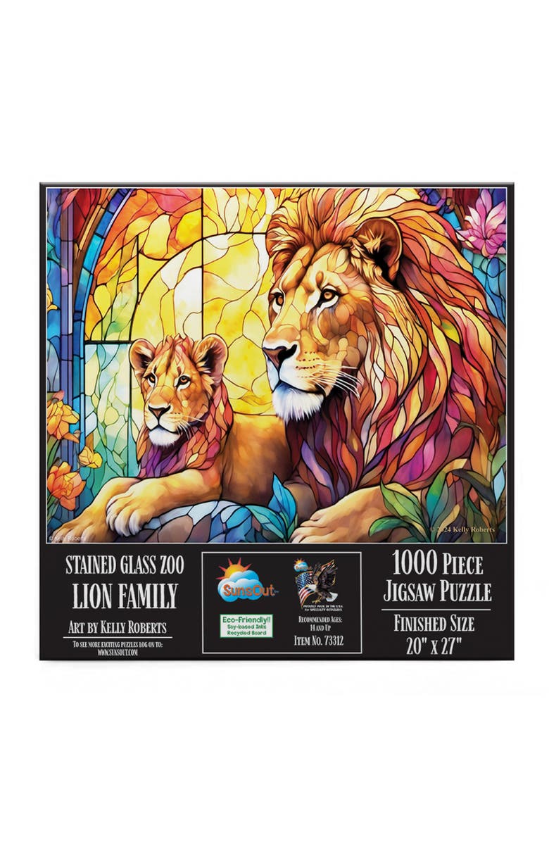 Sunsout Stained Glass Zoo Lion Family 1000 piece Jigsaw Puzzle for Adults, Alternate, color, Multicolor