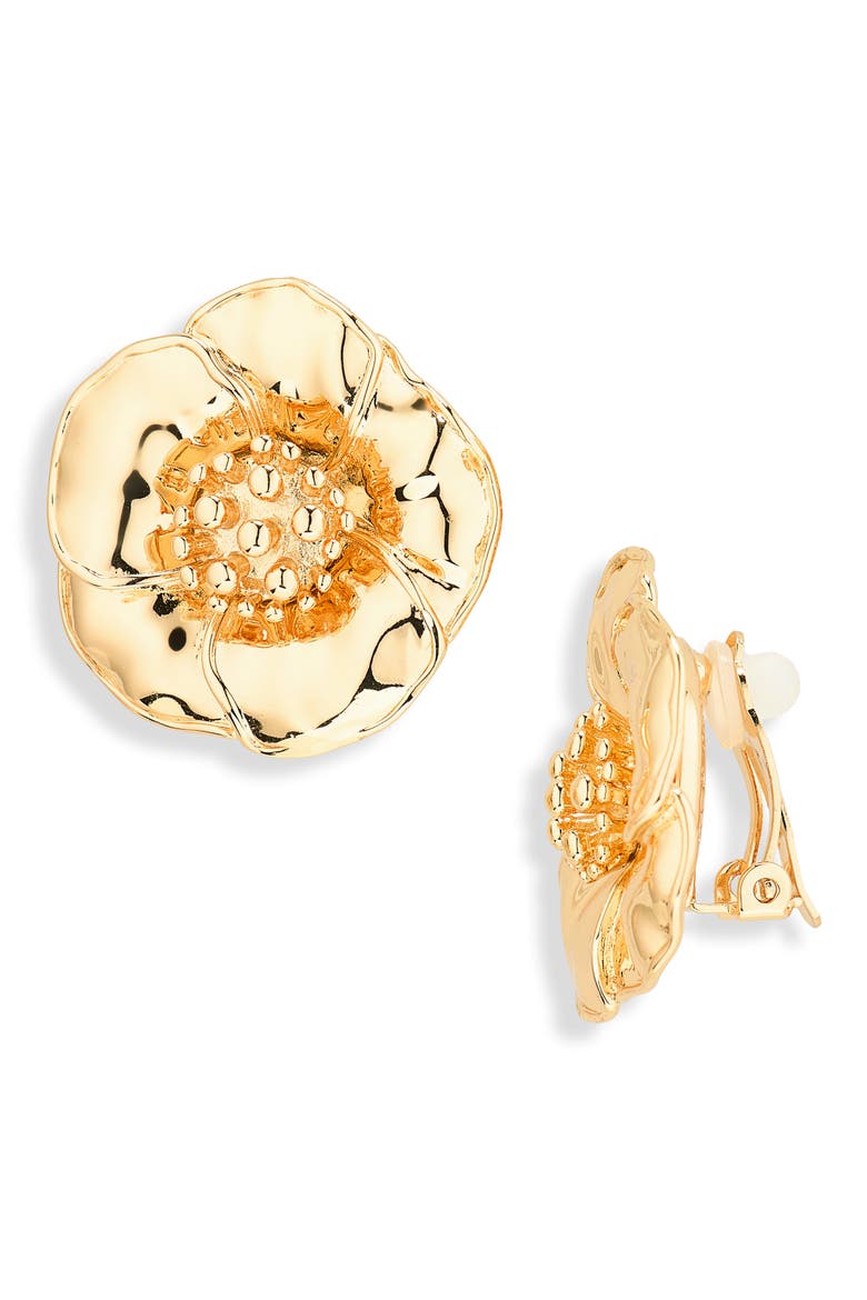 Flower Stud Earrings, Main, color, GOLD