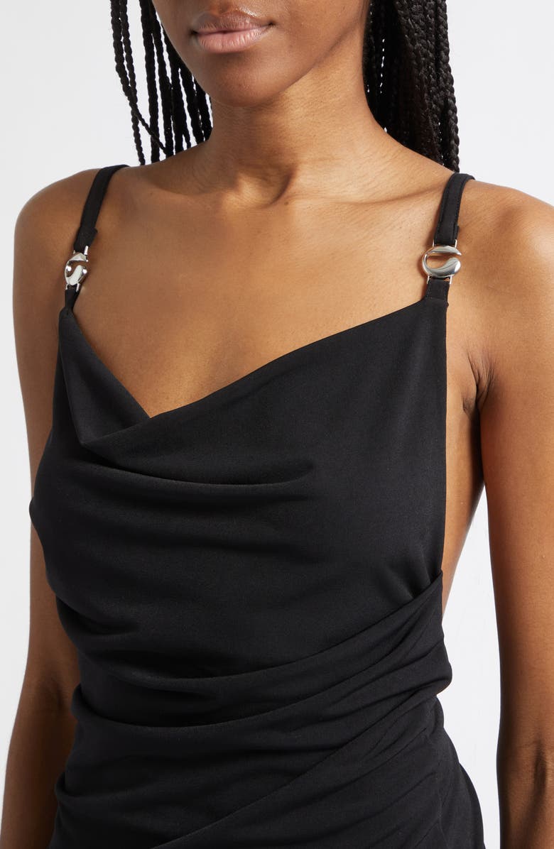 Coperni Logo Clasp Ruched Jersey Dress, Alternate, color, Black