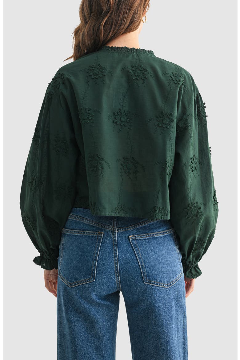 Flower Appliqué Tie Front Cotton Top, Alternate, color, HUNTER GREEN