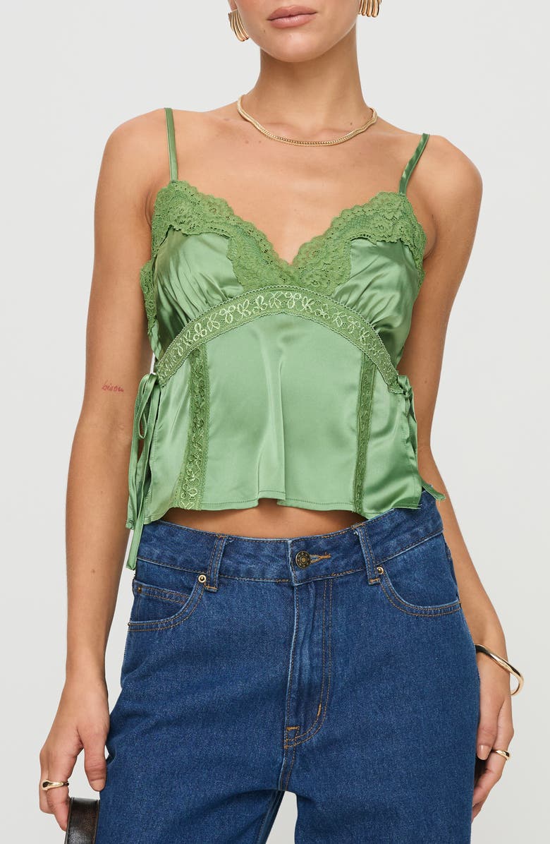 Princess Polly Isolind Satin Lace Trim Camisole, Main, color, 