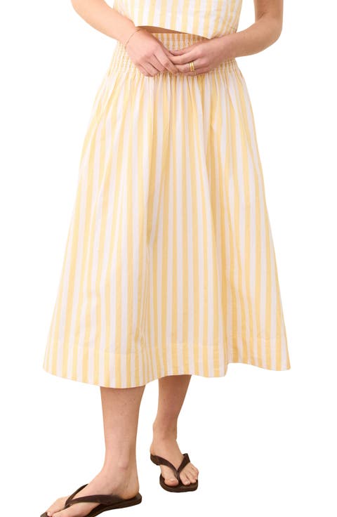 Bea Stripe Cotton Poplin Midi Skirt
