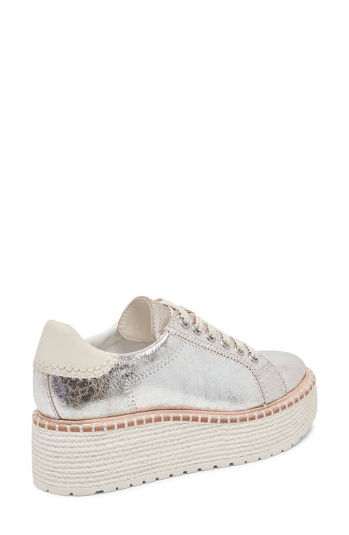 Dolce Vita Twain Platform Sneaker In Silver Crackled Leather