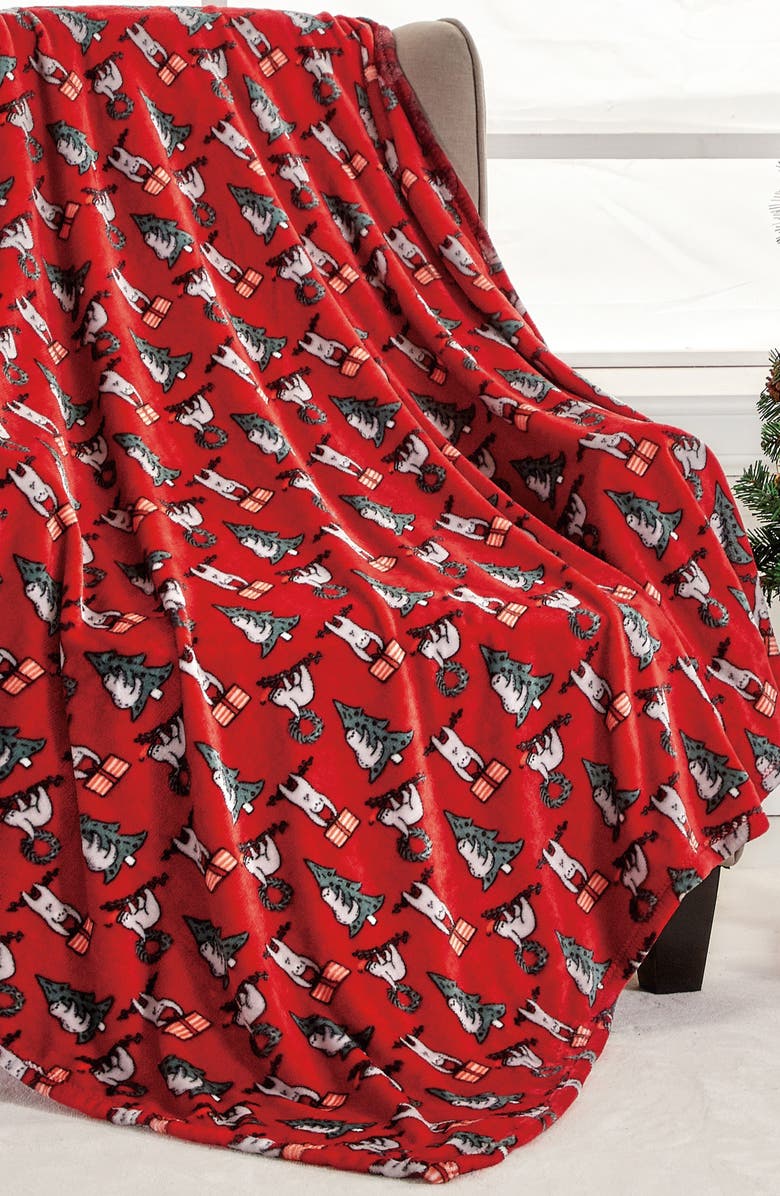 Luxury Home Christmas Sloth Plush Fleece Throw Blanket, Alternate, color, Red