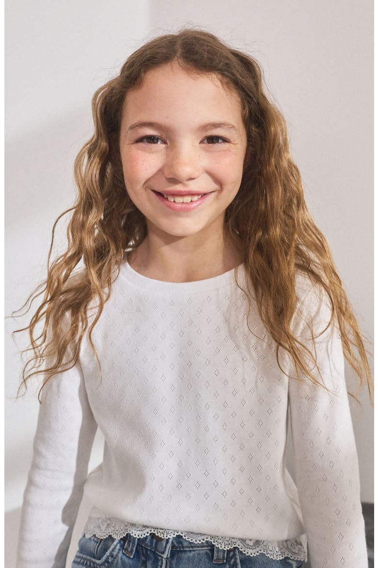 Kids' Scalloped Hem T-Shirt, Alternate, color, WHITE