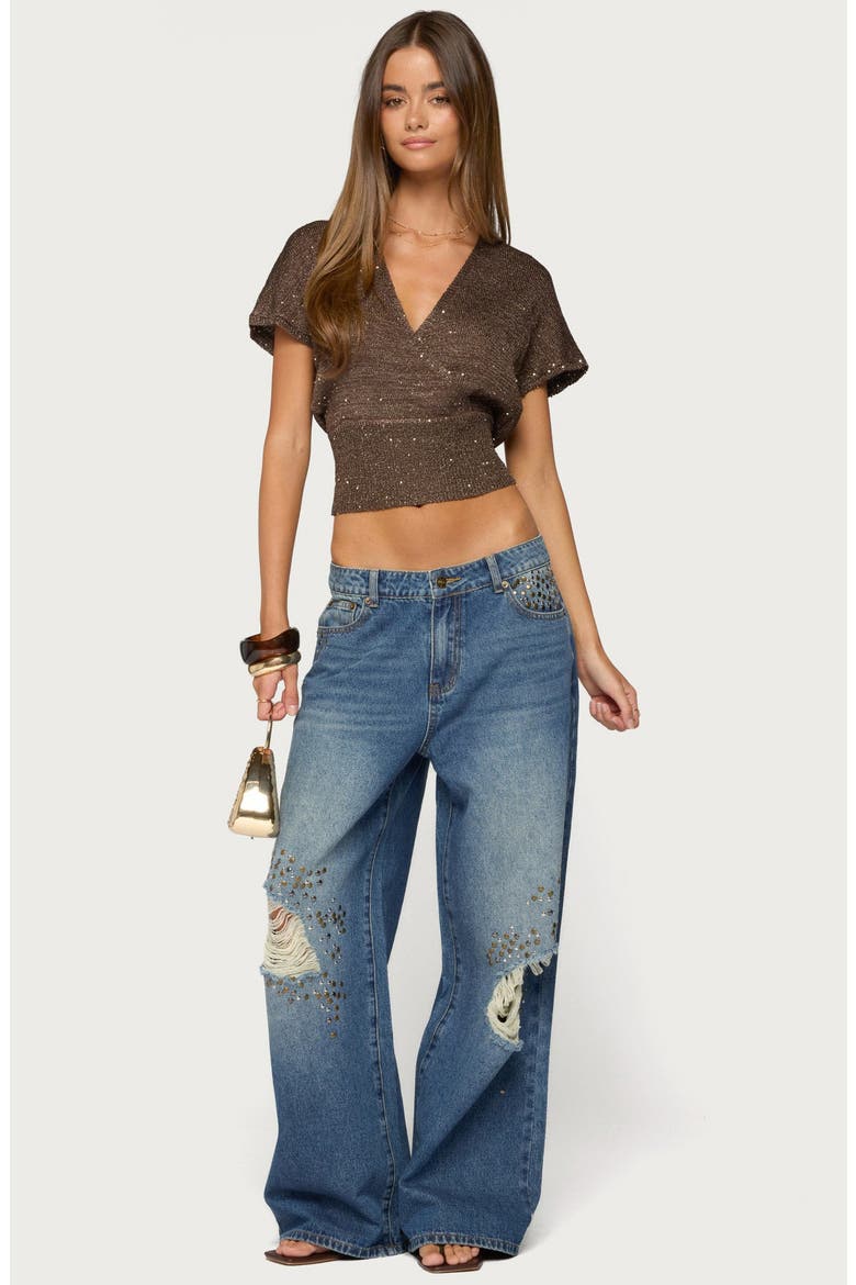 Eunia Studded Low Rise Baggy Wide Leg Jeans, Alternate, color, BLUE-WASHED