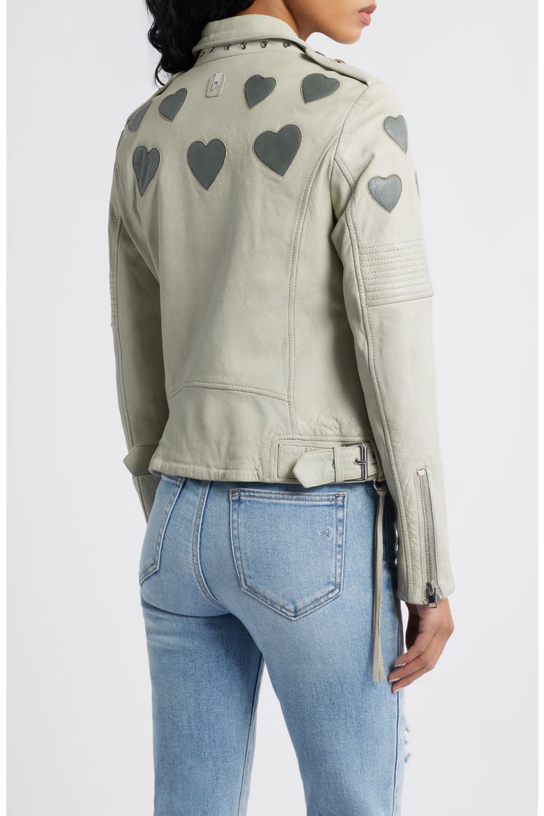 Reo Heart Detail Leather Moto Jacket, Alternate, color, OFFWHITE/ GREY