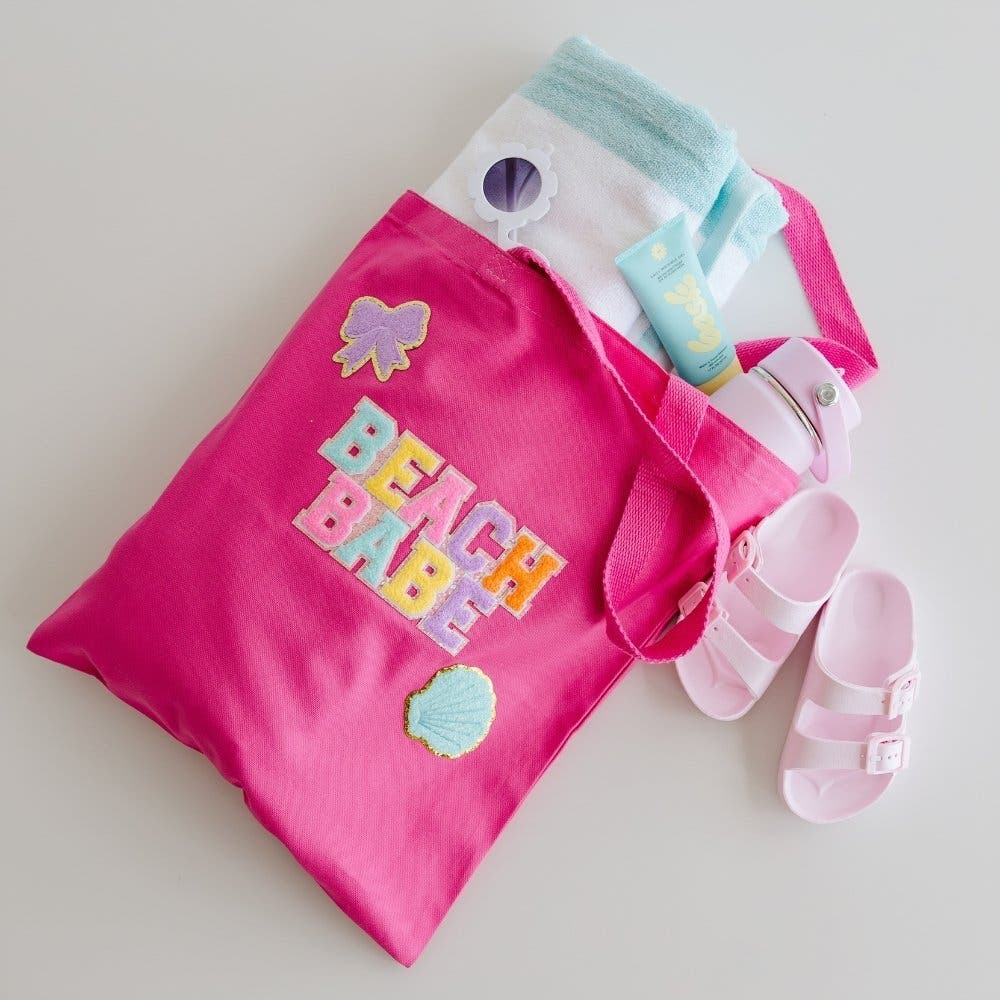 Sweet Wink Beach Babe Patch Tote, Alternate, color, Raspberry Pink