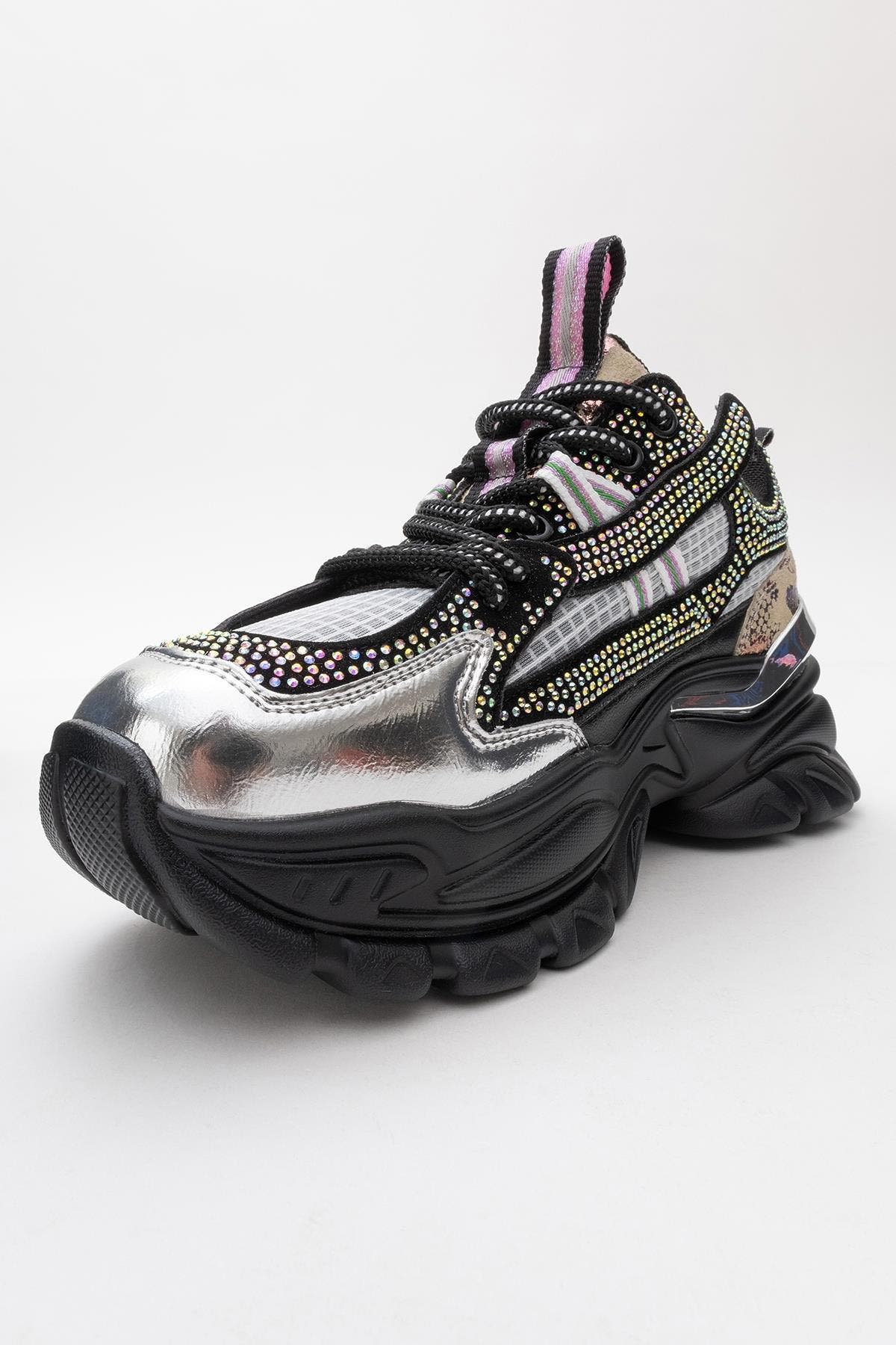 Prologue Shoes Noi Embellished Sneakers, Alternate, color, Black Faux Leather