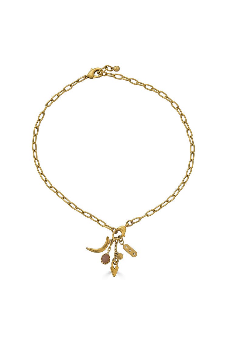 Peach Moonstone Talisman Drop Necklace, Main, color, Gold