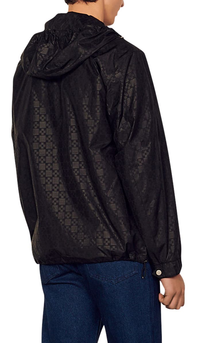 SANDRO sando Cross Check Zip-Up Hooded Windbreaker Jacket, Alternate, color,