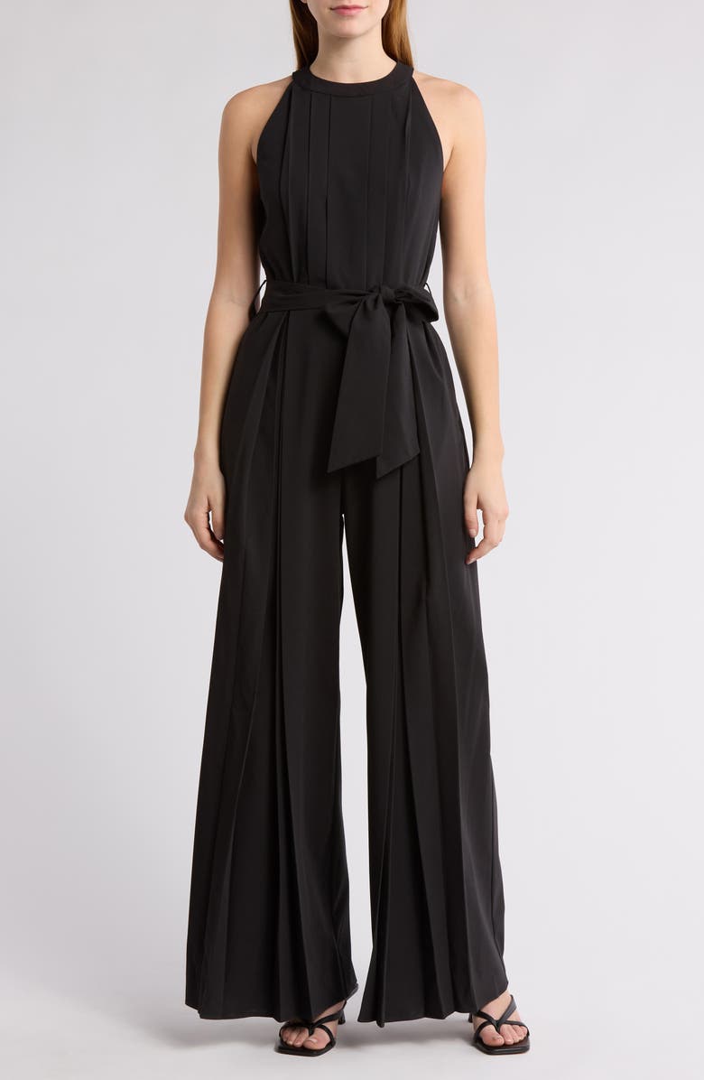AREA STARS Ronson Pleated Halter Neck Wide Leg Jumpsuit, Main, color, 